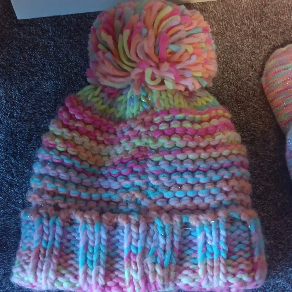 The Childrens Place Multicolor Pom Pom Beanie and Mittens Set Size 6-12 Months